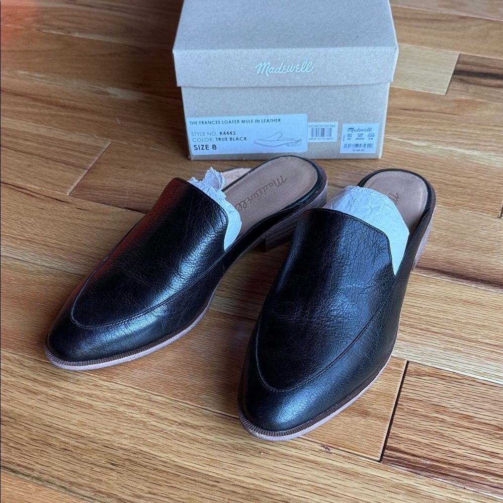 Madewell Black Leather Slip-On Loafer Mules - Women’s